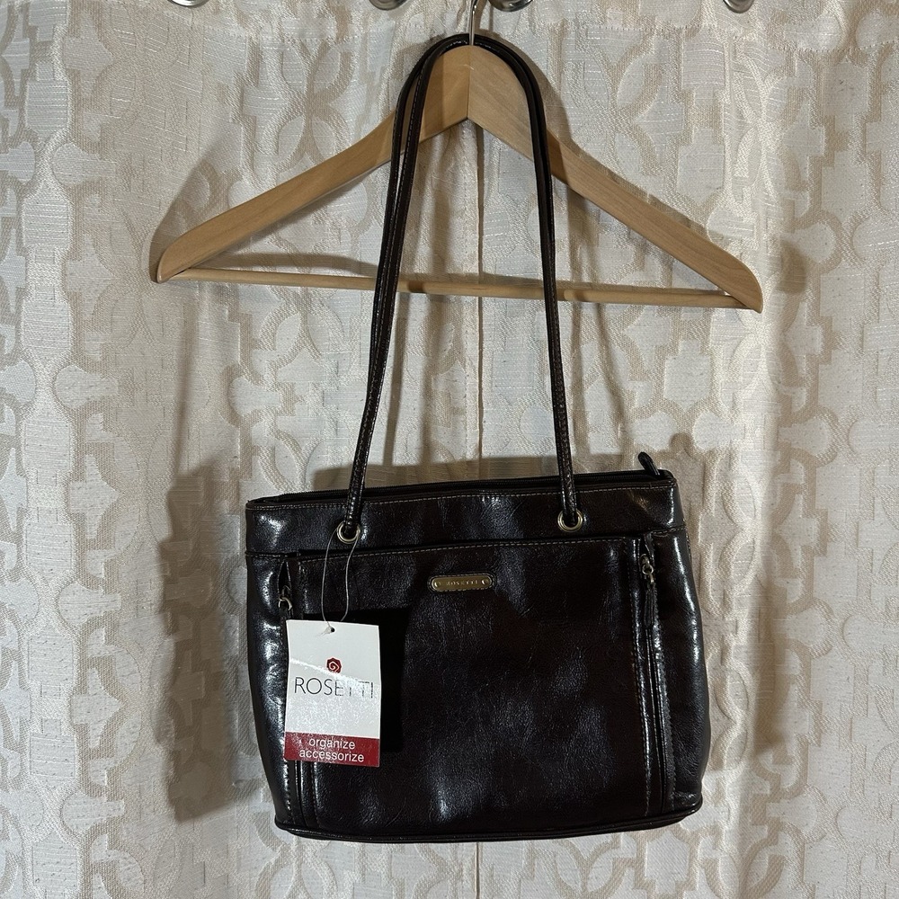 Rosetti Women's Brown Tote Shoulder Bag Zip Top, Lined, Pockets NEW